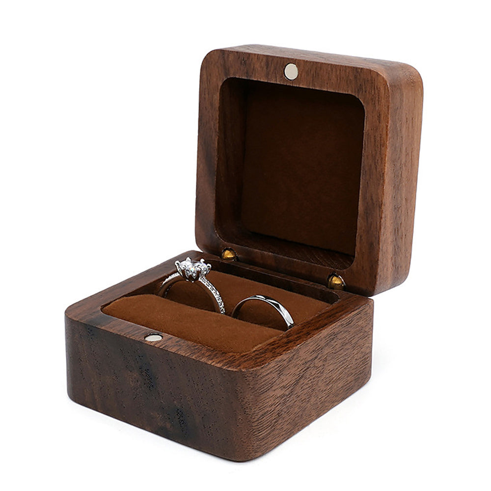 Square Wooden Single Ring Box