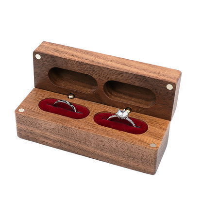 Caja rectangular de madera para anillos dobles