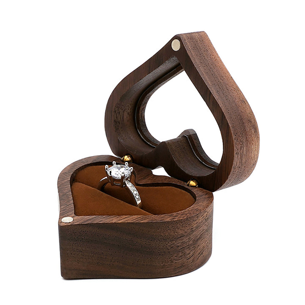 Heart Shape Wooden Single Ring Box With Window