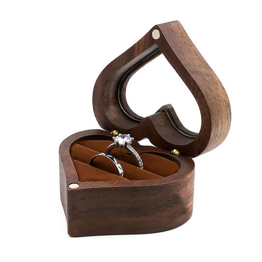 Heart Shape Wooden Double Ring Box With Window