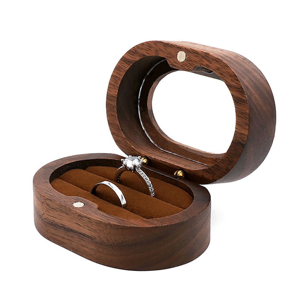 Oval Wooden Double Ring Box With Window