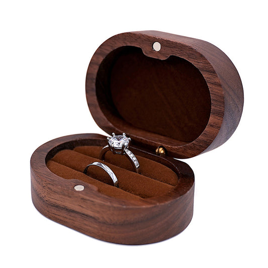 Oval Wooden Double Ring Box