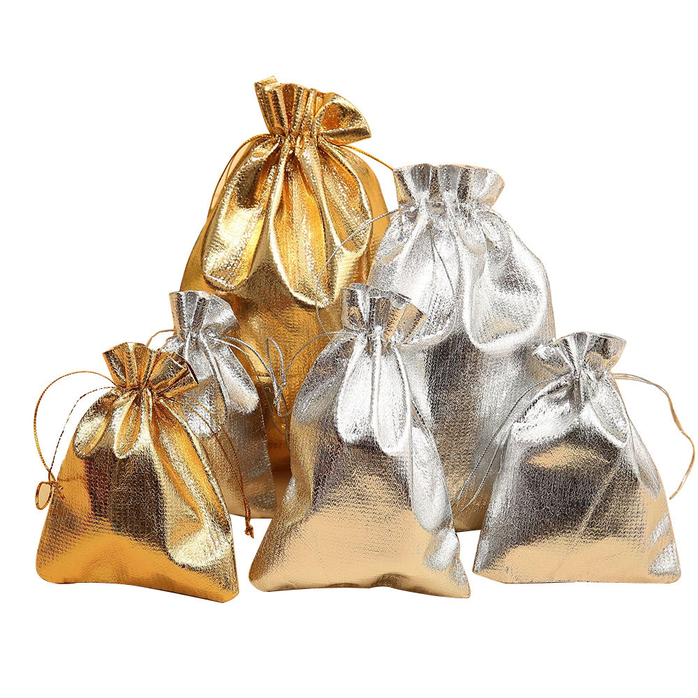 7x9 9x12cm Jewelry Packaging Bags Gold Foil Cloth Drawstring Candy Bags Adjustable Gift Packaging Bags for Packaging, Organizing, Storage,Price for 100 pcs