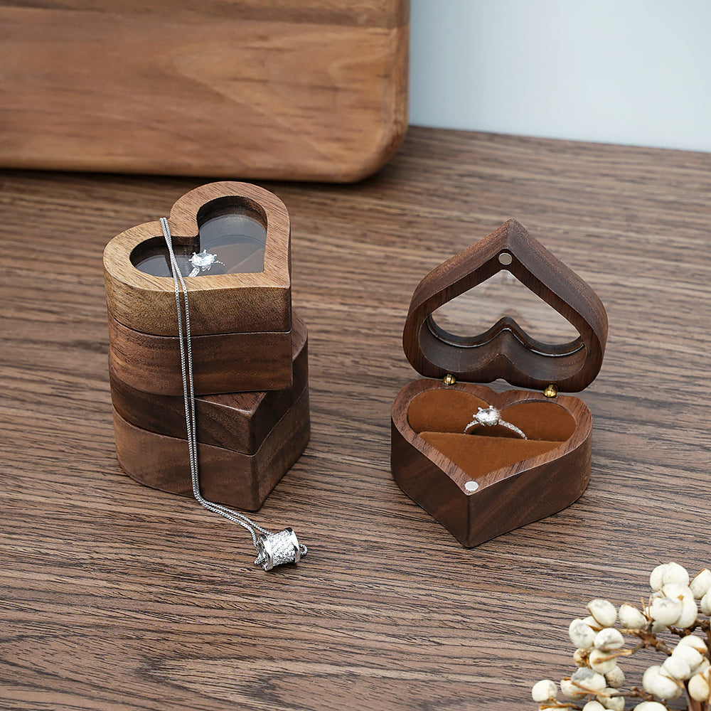 Heart Shape Wooden Double Ring Box With Window