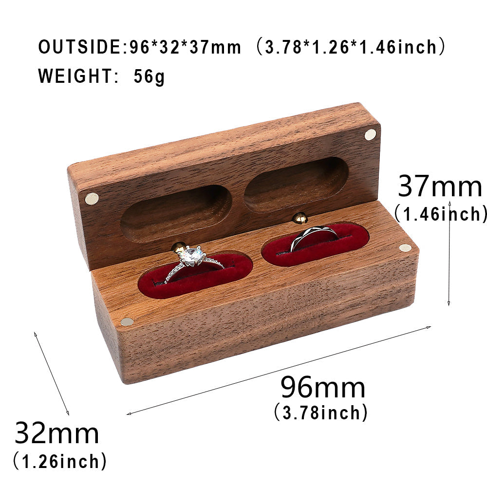 Caja rectangular de madera para anillos dobles