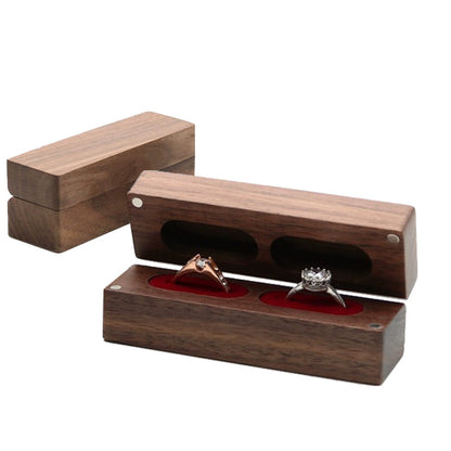 Caja rectangular de madera para anillos dobles