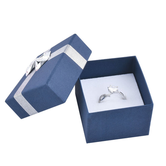 Blue Ring Box with Shiny Silver Bow Tie