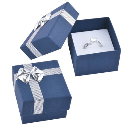 Blue Ring Box with Shiny Silver Bow Tie