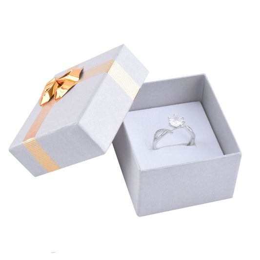 Shiny Goldden Bow Tie Gray Cardboard Ring Box with Spong