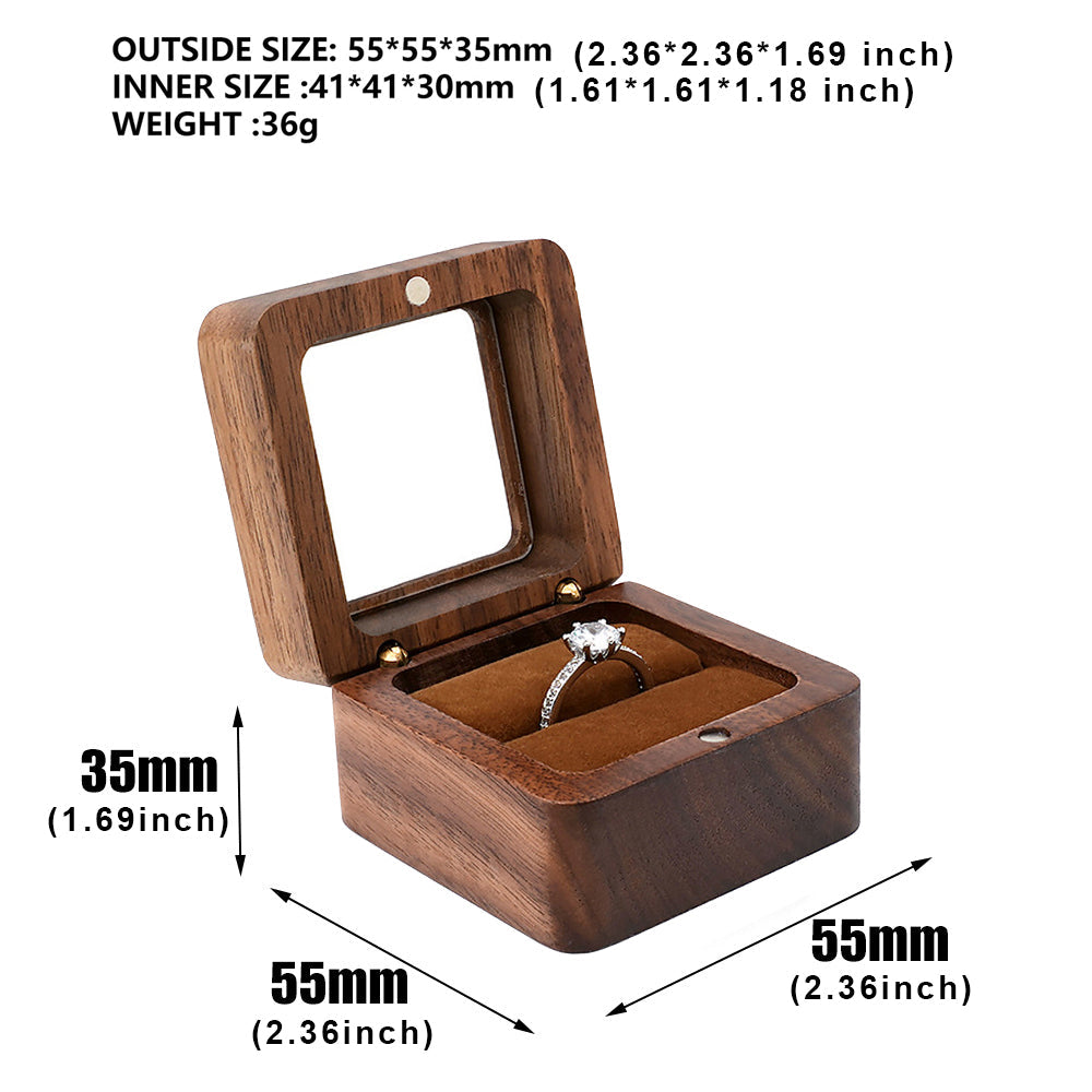 Caja cuadrada de madera para un solo anillo con ventana